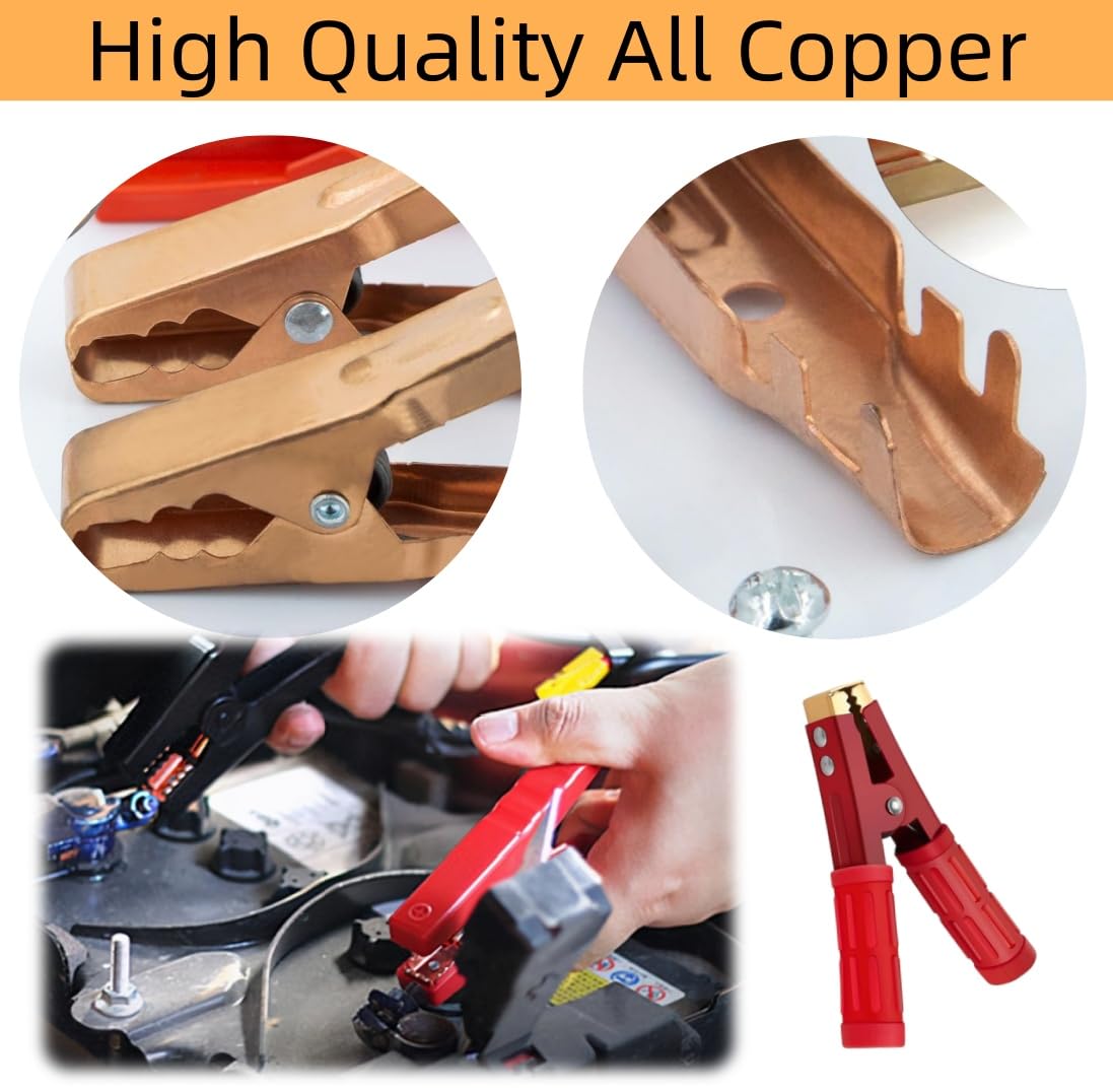4Pcs Heavy Duty Pure Copper Alligator Clips - 12V 500-1000A Jumper Cable Clamps for Car & Boat Battery Charging - Durable Crocodile Clips for Jump Starting Vehicles in Emergency Situations