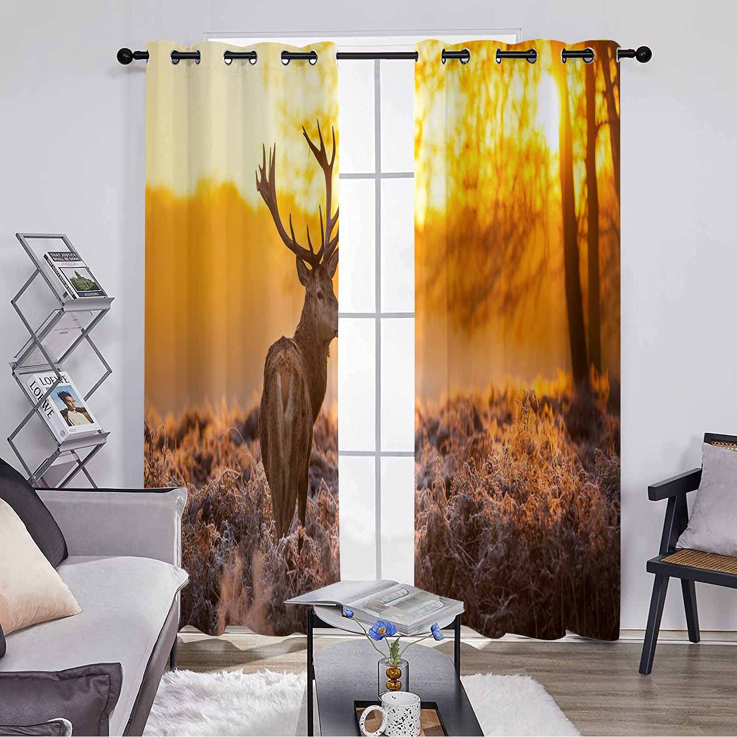 Elk Sunrise Forest Blackout Curtains - Set of 2 Panels (100x96 Inches) for Bedroom & Living Room | Thermal Insulated Room Darkening Window Drapes with Grommet Top | Perfect for Light Blocking, Energy Saving & Privacy Protection