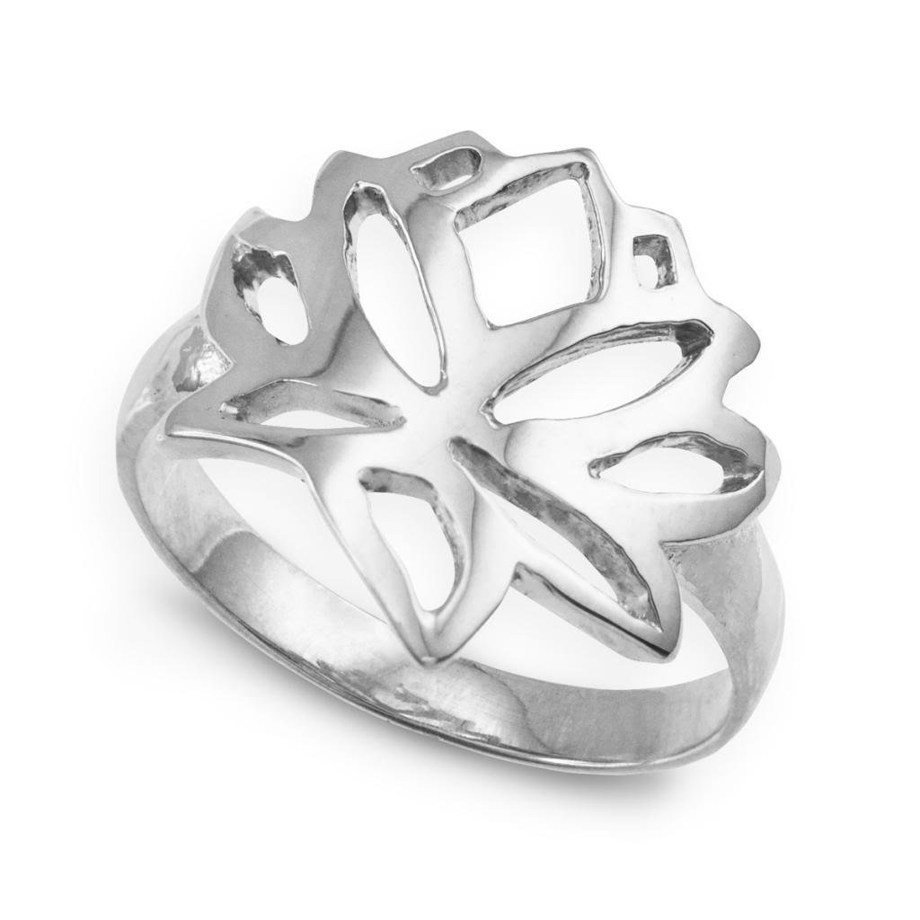 10K White Gold Lotus Flower Ring - Elegant Cutout Blossom Band for Women, Perfect for Weddings, Anniversaries & Special Occasions