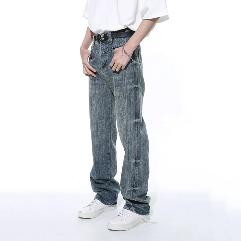 American Style Men's Fashion Wide Leg Denim Jeans - Loose Fit Casual Trousers with Zipper Pockets | Summer Comfort Wear for Street Style & Everyday Outfits