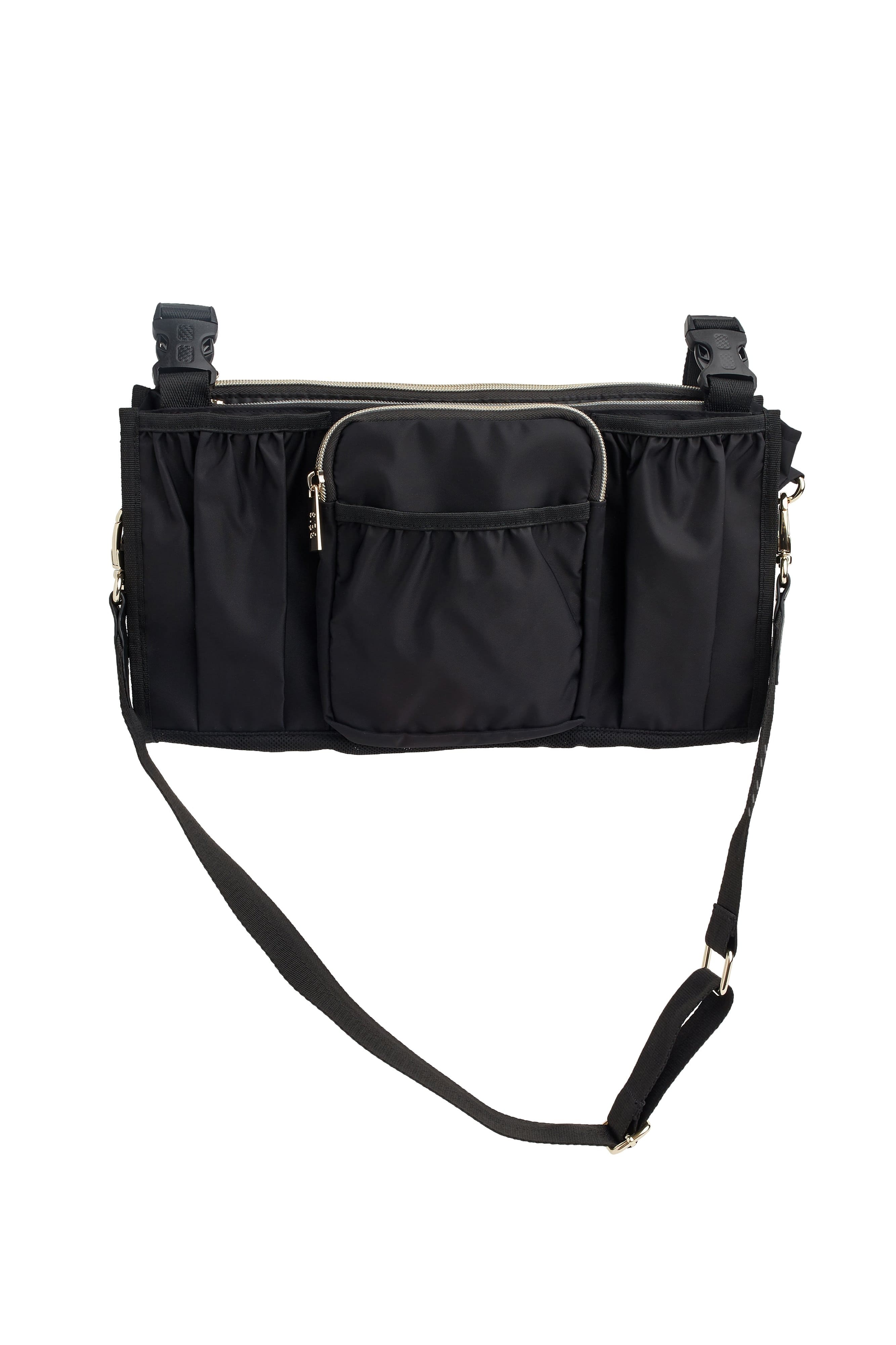 Black Stroller Caddy Organizer - Universal Fit for Baby Strollers, Perfect for Diapers, Bottles & Essentials - Ideal for Shopping, Walks & Travel