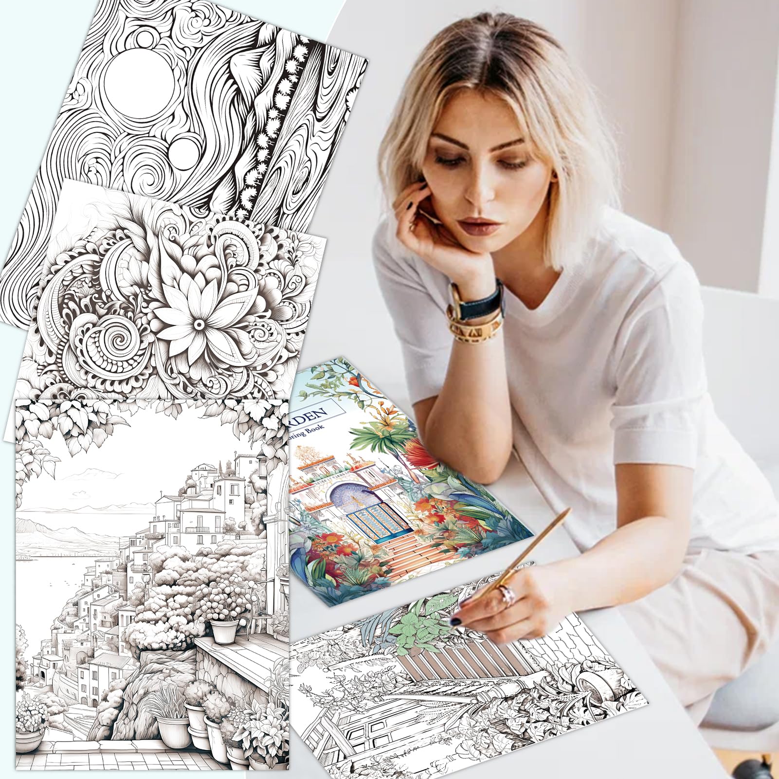 Premium Adult Coloring Books Set of 3 - 96 Pages Stress Relief & Mindfulness Coloring Books for Women, Anxiety Relief & Relaxation - Perfect for Meditation, Art Therapy & Creative Gift Ideas