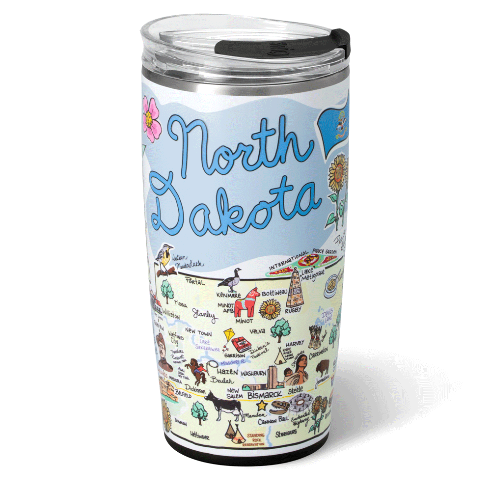 22oz North Dakota Insulated Tumbler - Double Wall Vacuum Stainless Steel Travel Mug for Hot & Cold Drinks - Perfect for Coffee, Tea, Water on the Go, Camping, Office & Outdoor Adventures
