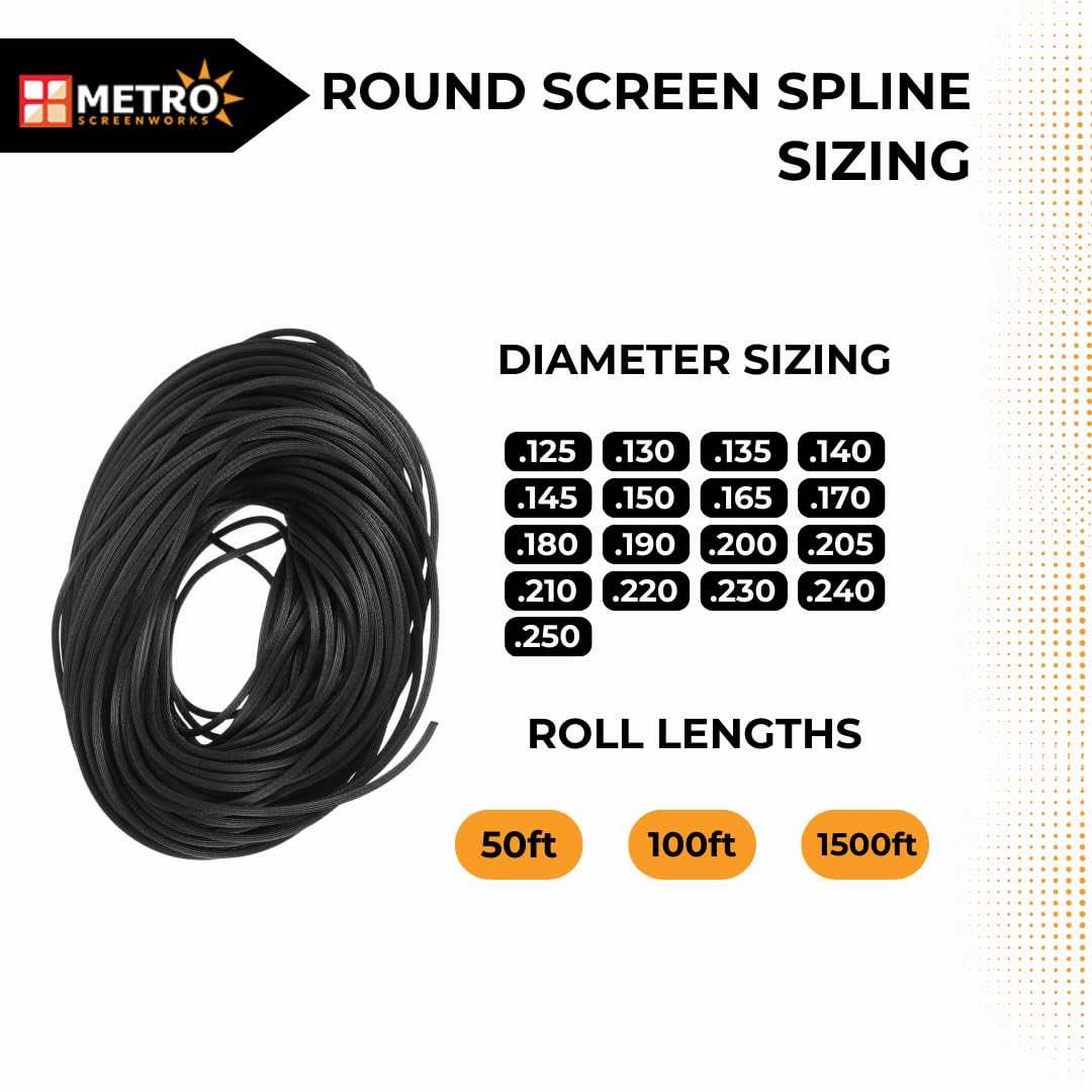 .230 Round Screen Spline for Window Screen - 1500ft Black Vinyl Spline Roll - Replacement for Windows, Pool Enclosures, Patio & Porch Screens | DIY Home Improvement & Screen Repair