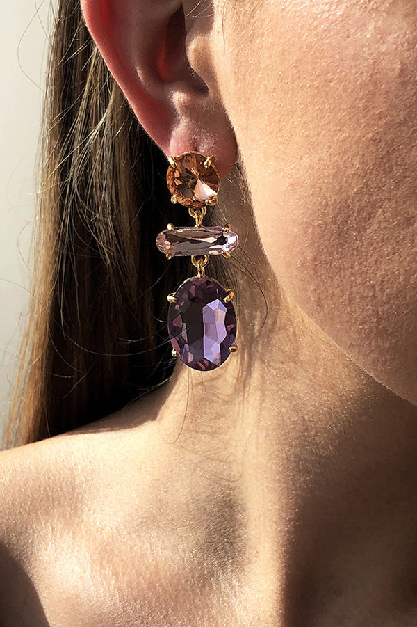 Elegant Faceted Diamond Earrings with Contrasting Colors | Perfect for Weddings, Parties & Special Occasions