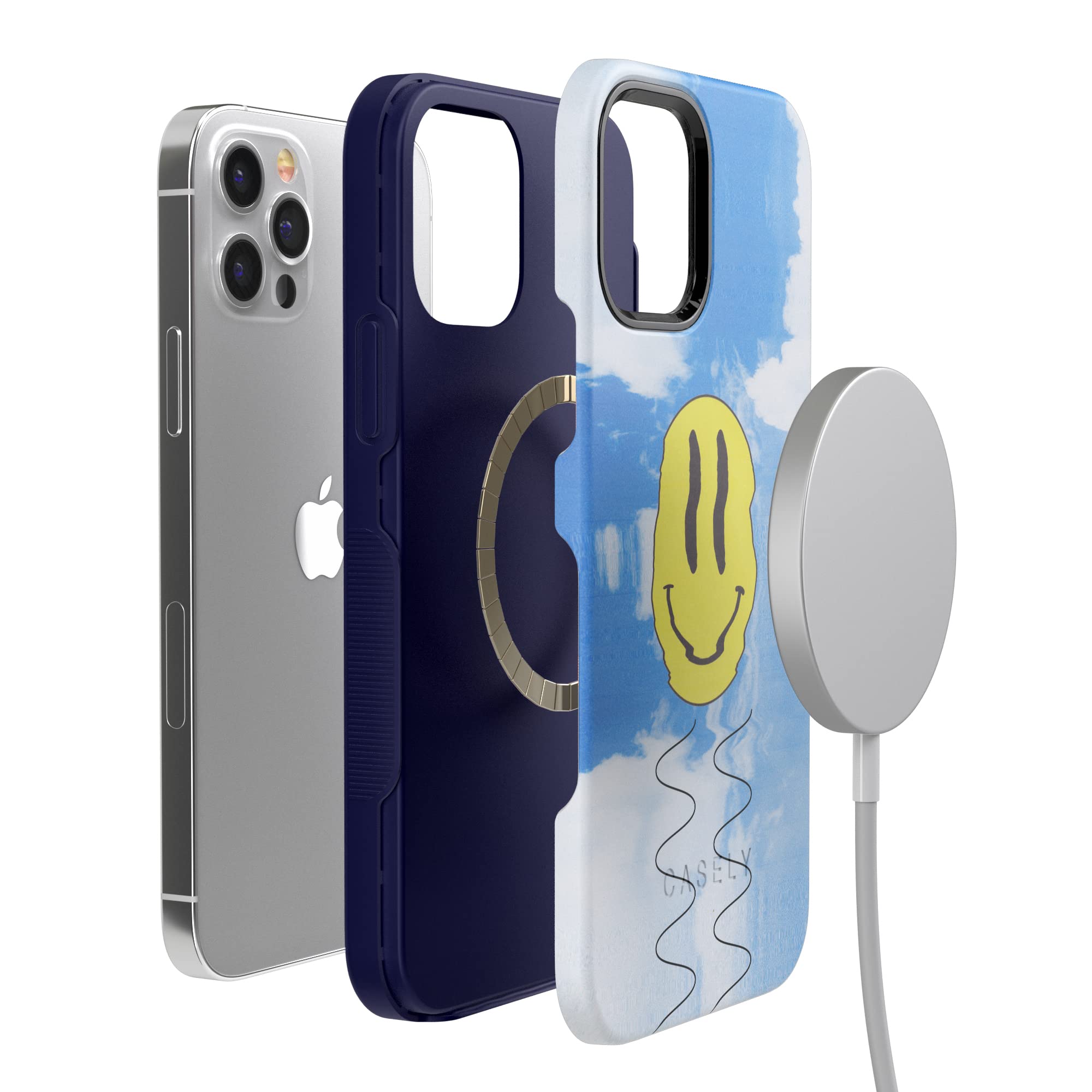 Casely iPhone 12/12 Pro Case - Glitch Smiley Face Design with MagSafe Compatibility | Shockproof Protective Cover | Perfect for Everyday Use, Travel & Work