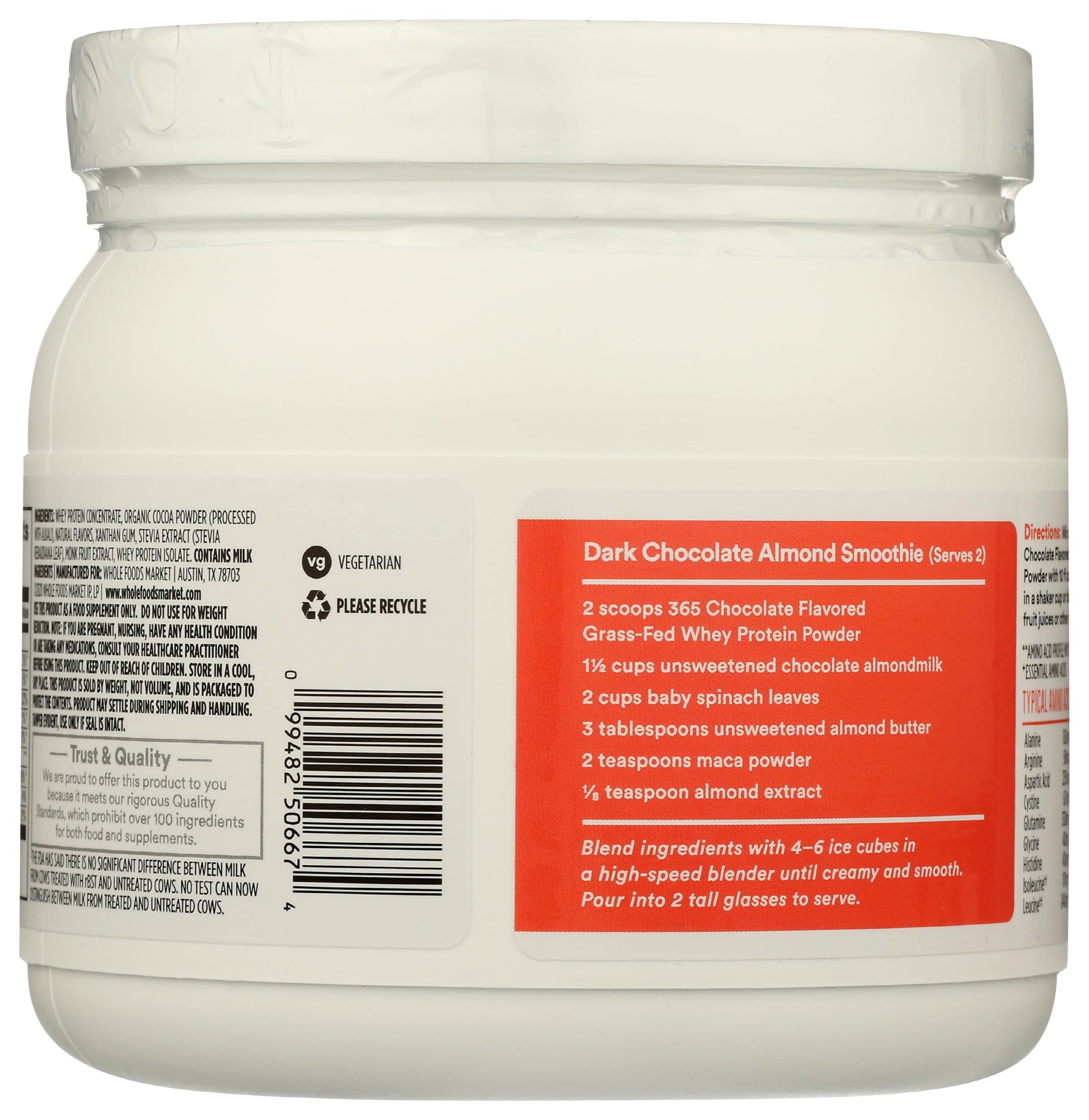 365 by Whole Foods Market Grass-Fed Whey Protein Powder, Chocolate Flavor, 11.6 oz - Perfect for Post-Workout Recovery & Healthy Smoothies