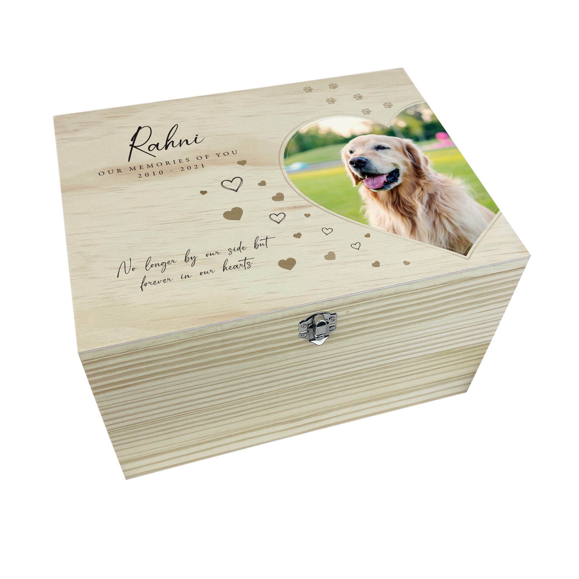 Personalized Large Pine Wood Pet Memorial Photo Memory Box - 5 Sizes (16cm, 20cm, 26cm, 30cm, 36cm) - Perfect for Honoring Beloved Pets, Storing Cherished Photos & Keepsakes at Home
