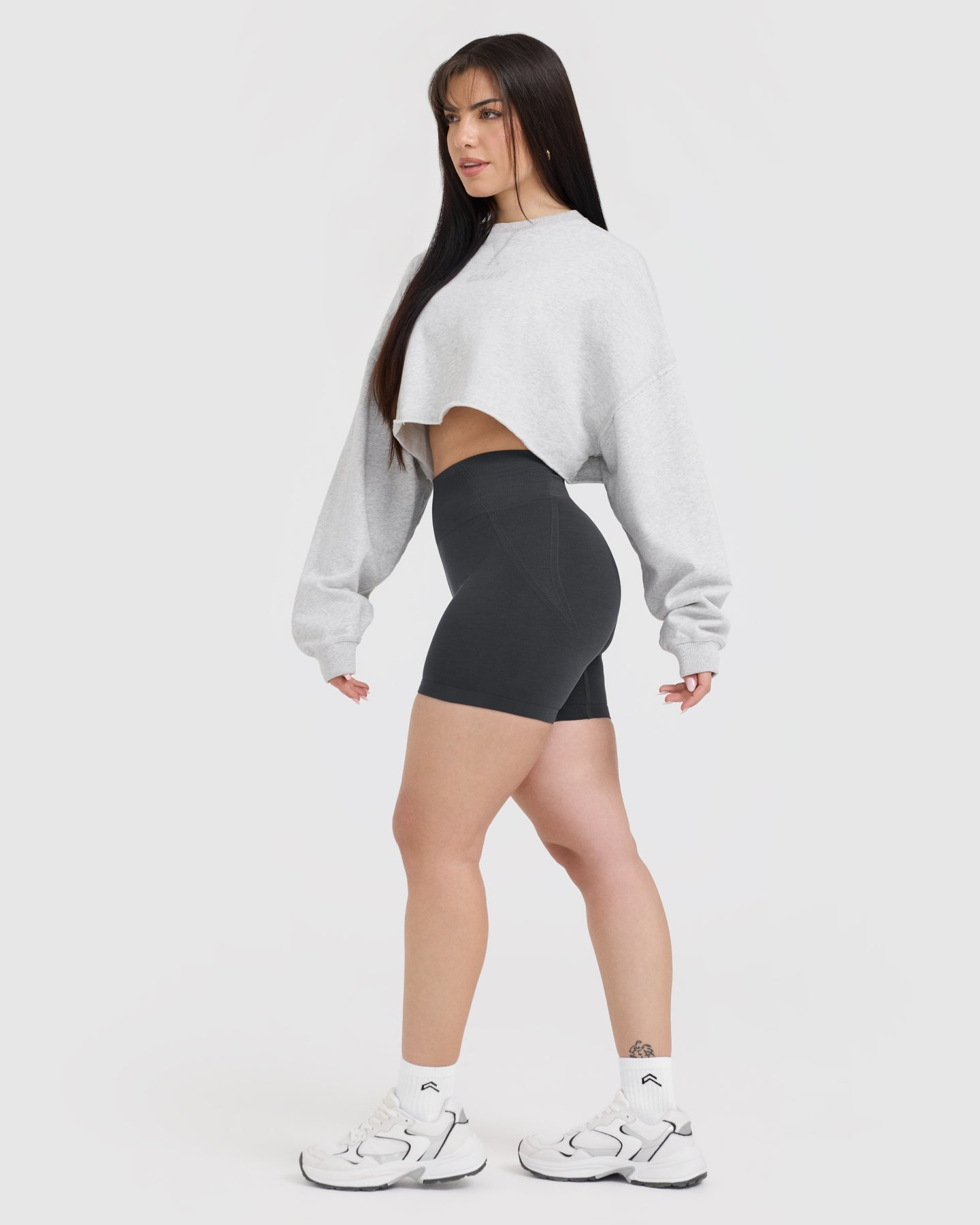 Raw Lounge Crop Sweatshirt for Women - Light Grey Marl Pullover | Cozy Casual Wear for Home, Yoga & Street Style