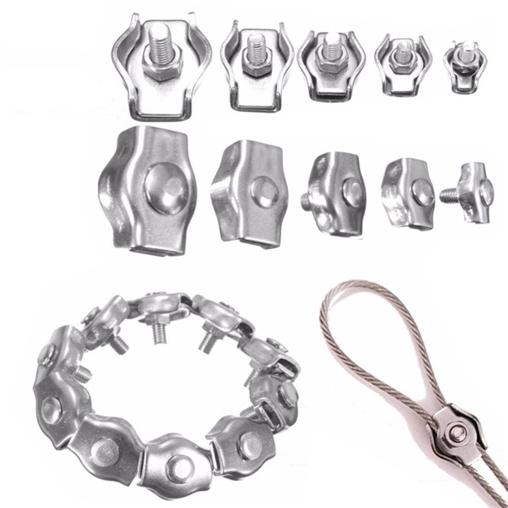 10pcs 2mm 304/A2 Stainless Steel Wire Rope Clamps - Heavy Duty Cable Grips for Marine, Rigging, DIY Projects & Outdoor Use