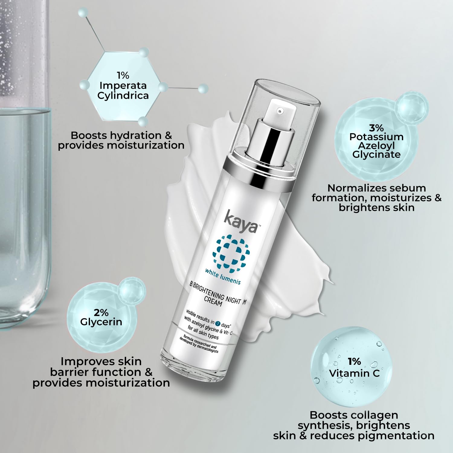 Kaya Clinic Brightening Night Cream 50ml with Azelaic Acid & Vitamin C - Visibly Brighter, Soft & Hydrated Skin Moisturizer for All Skin Types | Perfect for Nighttime Skincare Routine & Dark Spot Treatment