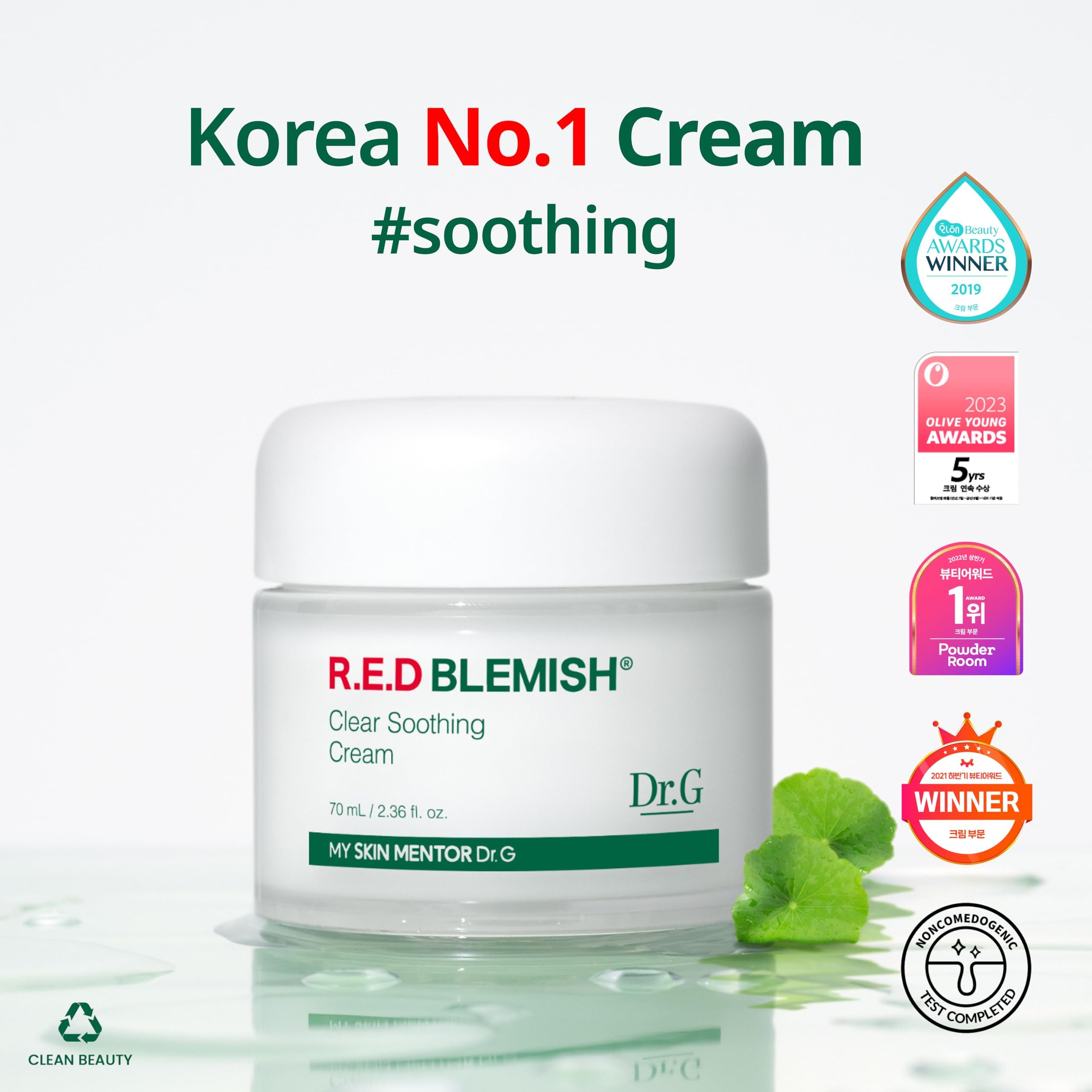 Dr.G Red Blemish Clear Soothing Cream 70ml - Korean Moisturizing Recovery Cream for Sensitive & Acne-Prone Skin | Cica Soothing Moisturizer for Redness Relief | Korean Skincare & K-Beauty | Perfect for Post-Acne Care & Daily Skin Recovery