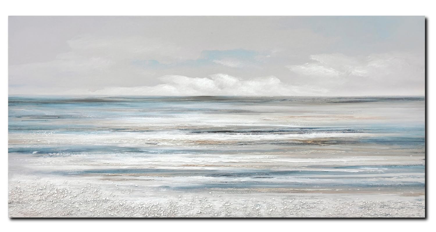 Abstract Coastal Wall Art - Modern Blue and White Textured Sea Canvas Painting 30x60 Inches, Beach Themed Home Decor for Living Room, Bedroom, Kitchen & Office | Perfect for Coastal, Nautical or Boho Interior Design Styles