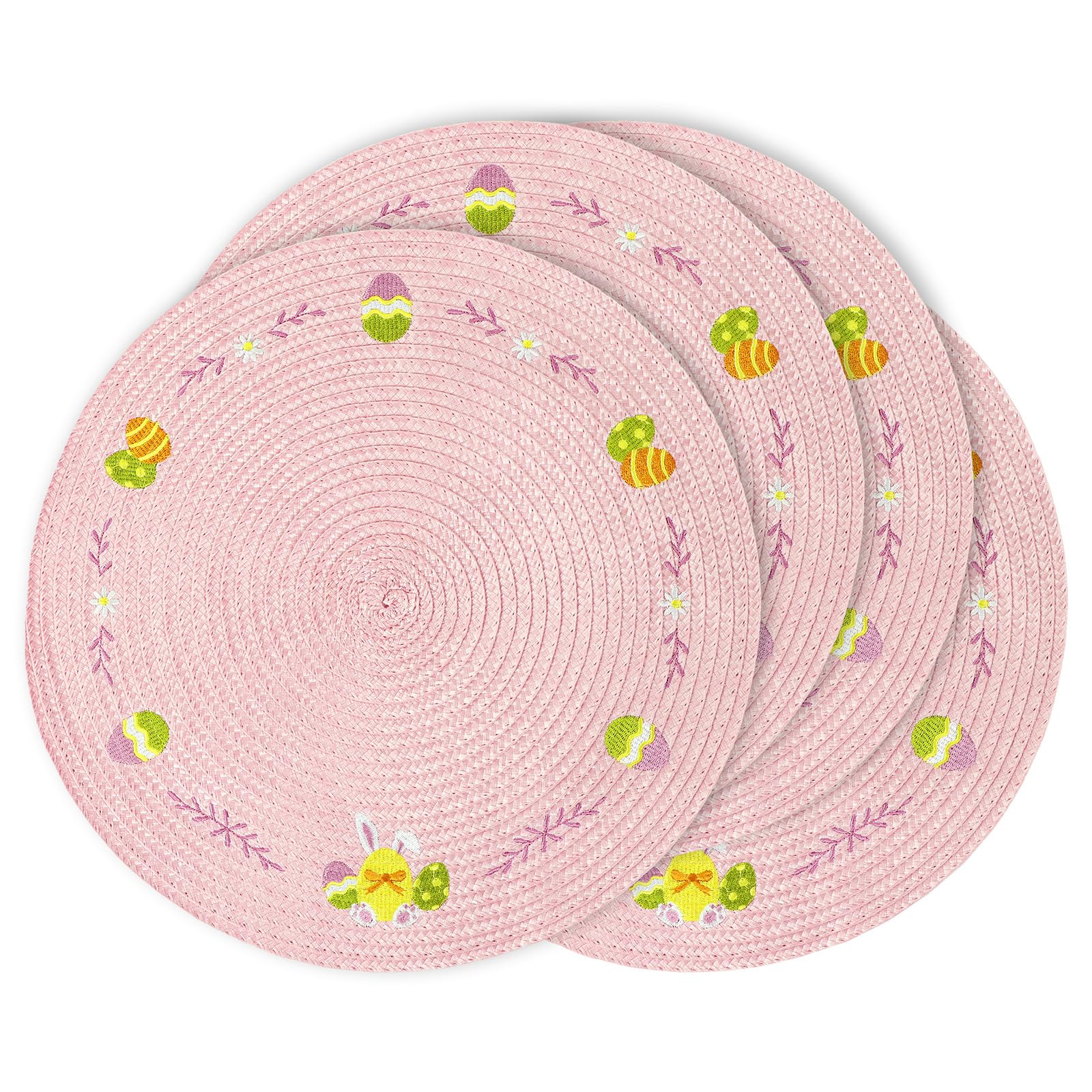 Round Easter Placemats Set of 4 - Pink Bunny Table Mats for Dining, Spring Decor, Easter Egg Design - Perfect for Holiday Parties, Family Gatherings & Seasonal Home Decor