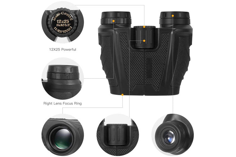Apeman BC70 12x25 Compact Folding Binoculars with FMC Coated Lens, Neck Strap & Carrying Bag - Perfect for Bird Watching, Hiking, Travel and Outdoor Adventures