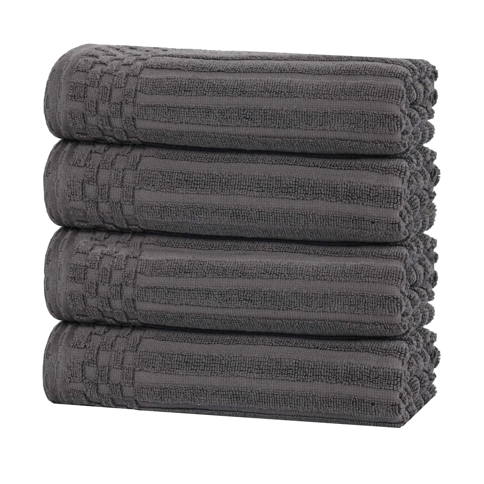 Premium Soho Ribbed Cotton Hand Towel Set - 4-Piece Ultra Absorbent Bath Towels for Kitchen, Bathroom & Gym - Soft & Quick-Drying