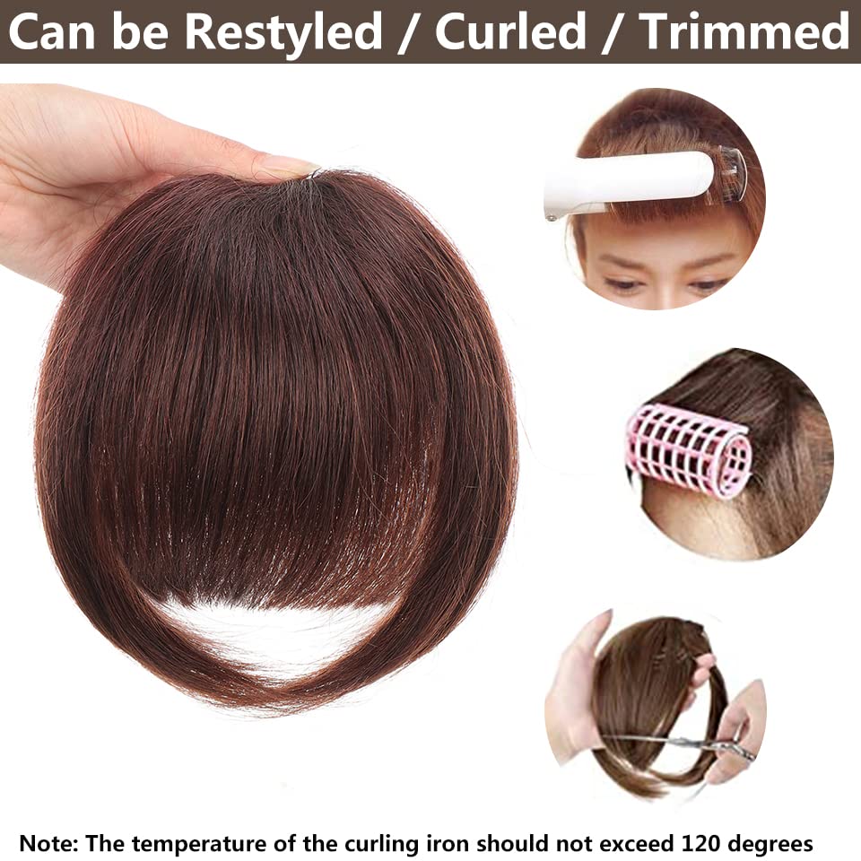 PARTYCART Clip-In Bangs Hair Extension - Thick Natural Full Front Straight Fringe with Temples | One Piece Hairpiece for Instant Hairstyle (Brown) | Perfect for Cosplay, Costume Parties & Everyday Wear