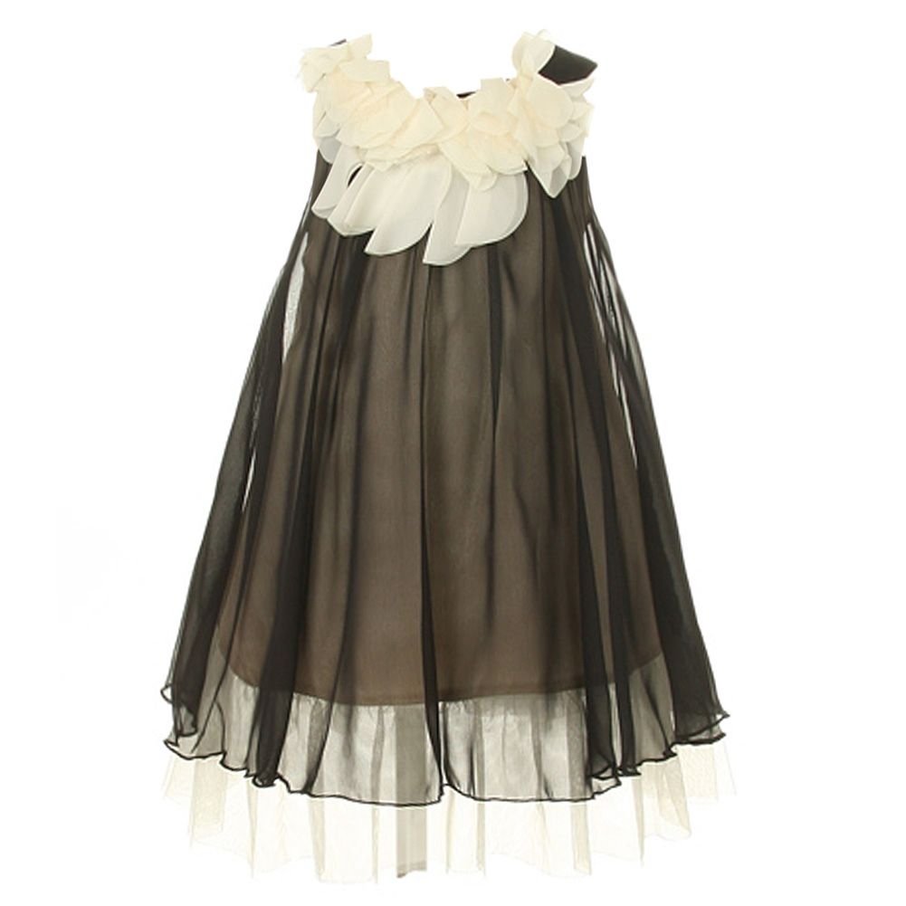 Girls Black Chiffon Floral Lace Easter Dress for Age 8 - Elegant Party Gown for Spring Celebrations, First Communion & Special Occasions