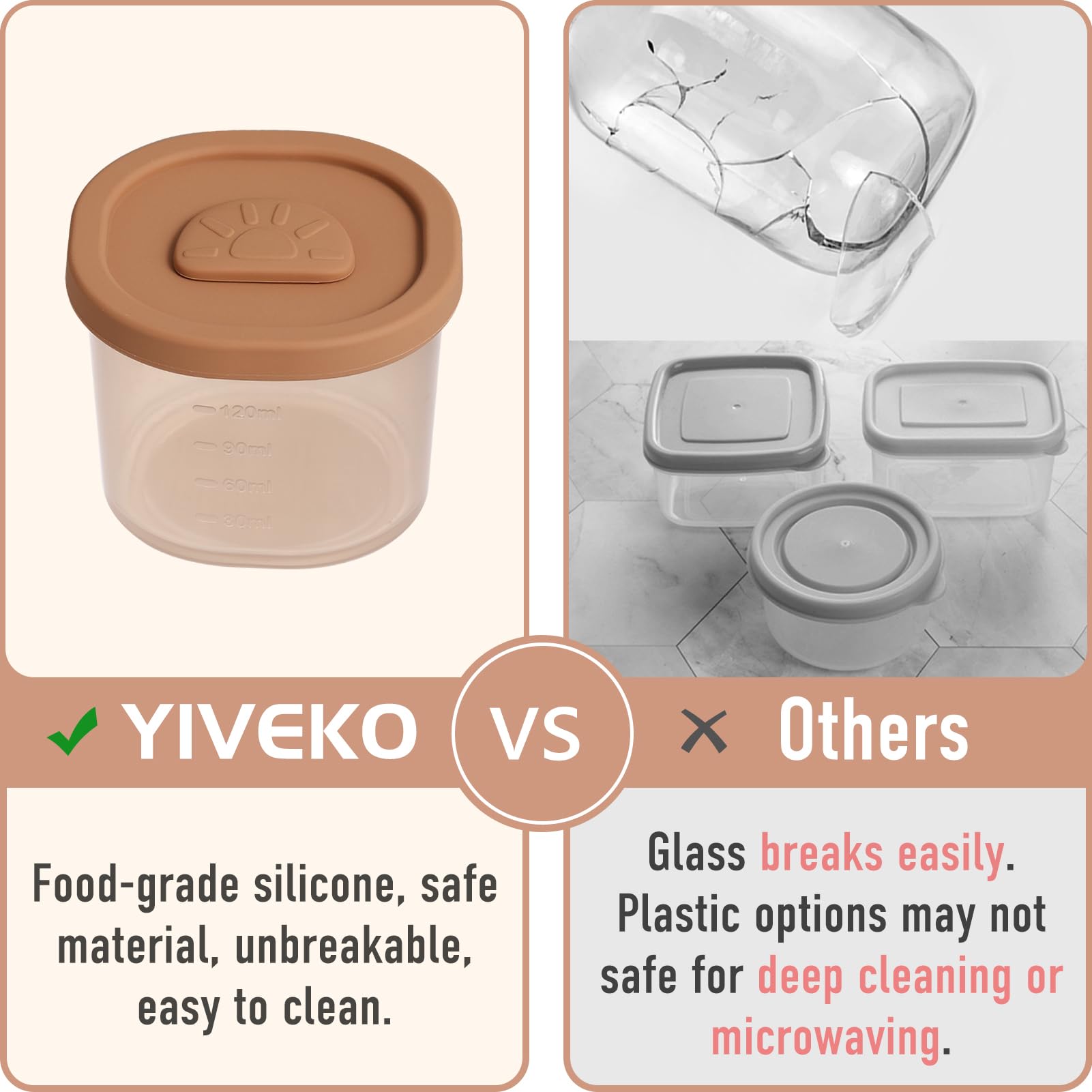 Silicone Baby Food Containers 8PK - Freezer Safe & Reusable for Infants & Toddlers - Perfect for Meal Prep & Travel
