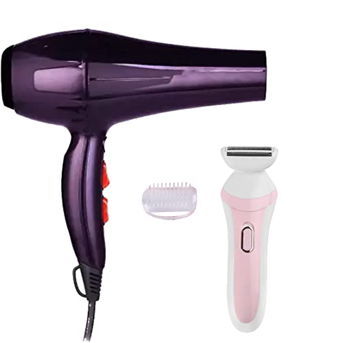 5000W Professional Hair Dryer for Men & Women - Fast Drying with Cool Shot & 2 Concentrator Nozzles | Includes Razor Kit for Women's Hair Removal & Pubic Hair Care | Perfect for Home, Salon & Travel Use