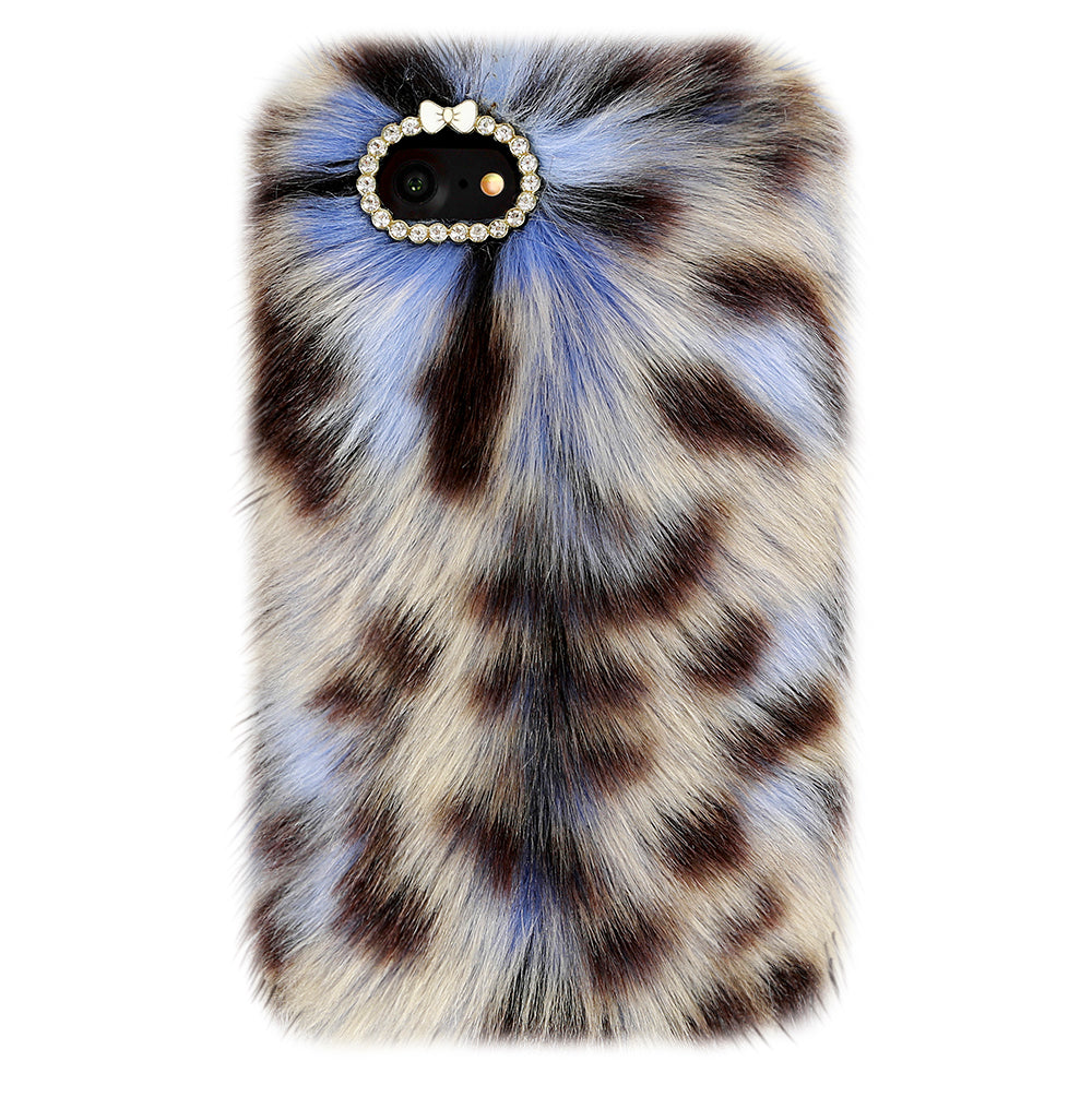 Stylish Blue Leopard Faux Fur iPhone Case - Soft Protective Cover for iPhone 13/14/15 Pro Max - Trendy Fashion Accessory for Women & Girls - Perfect for Daily Use, Parties & Photo Shoots