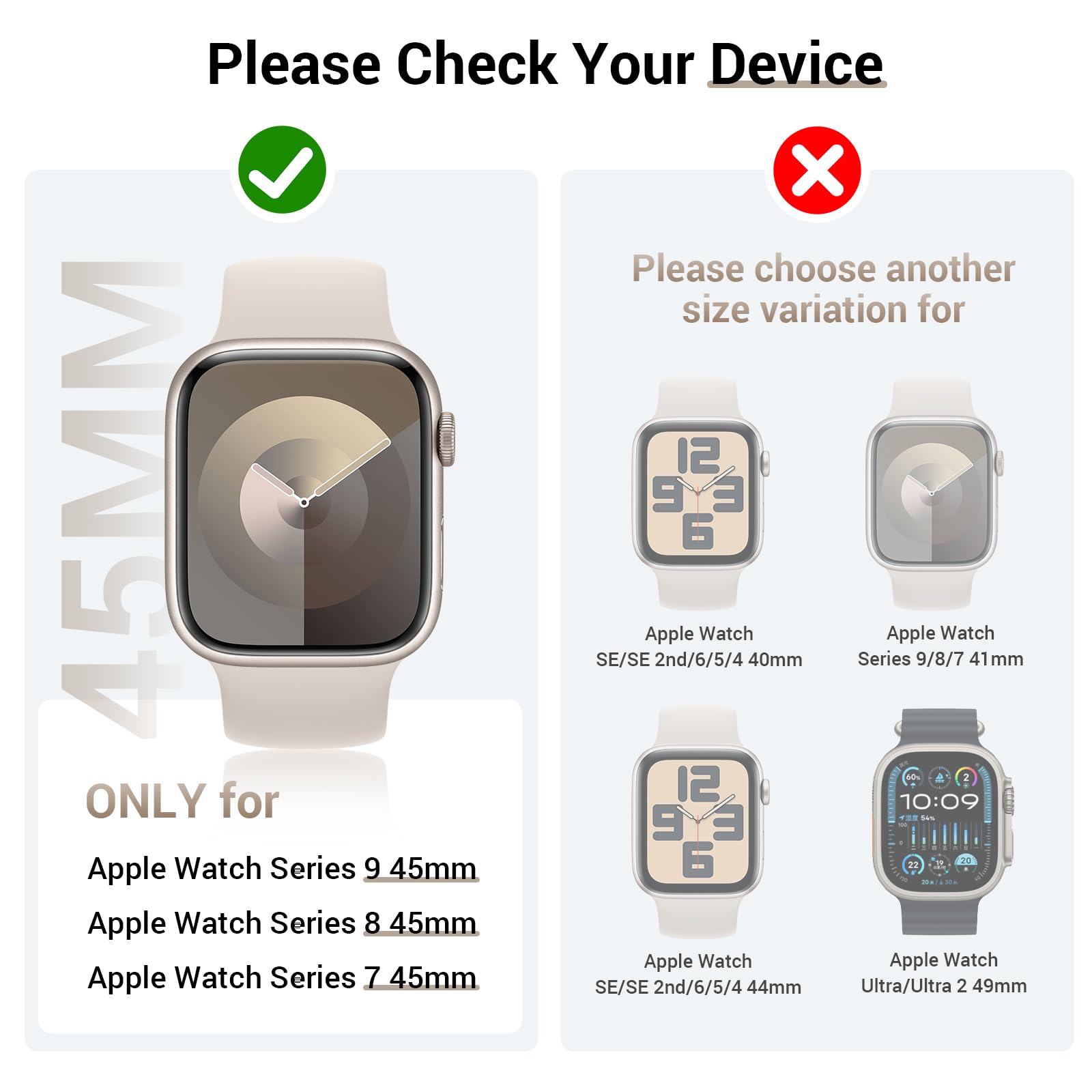 3-Pack Tensea Tempered Glass Screen Protector with Hard PC Bumper Case for Apple Watch Series 9/8/7 45mm - Ultra-Thin Protective Cover for Women & Men (Clear/Silver/Rose Gold) | Perfect for Workouts, Outdoor Activities & Daily Wear