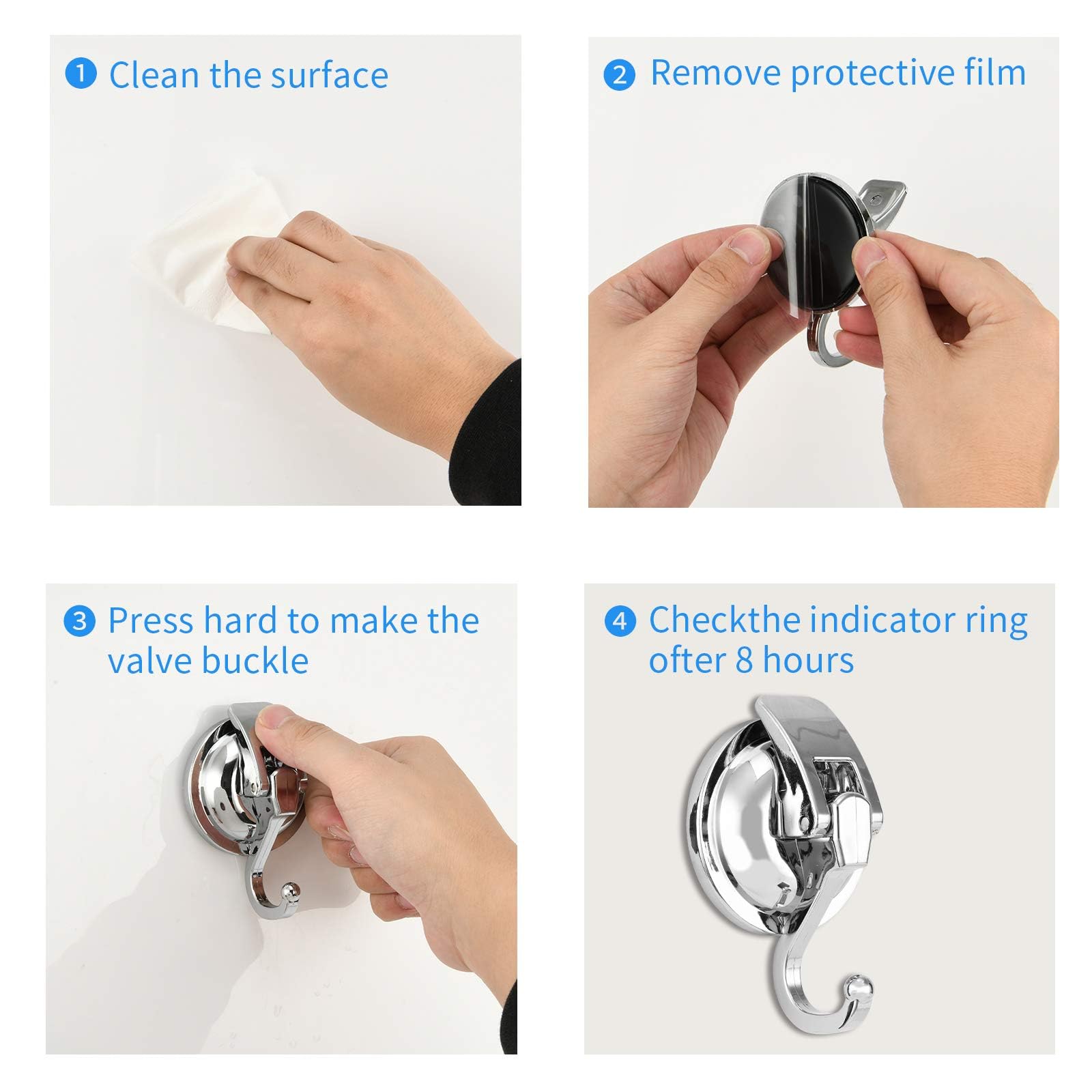 Premium Heavy Duty Vacuum Suction Cup Hooks - Silver Plated Polished Super Strong Hold for Kitchen, Bathroom, Shower (1 Pack) - Perfect for Hanging Towels, Robes, Utensils & Decor