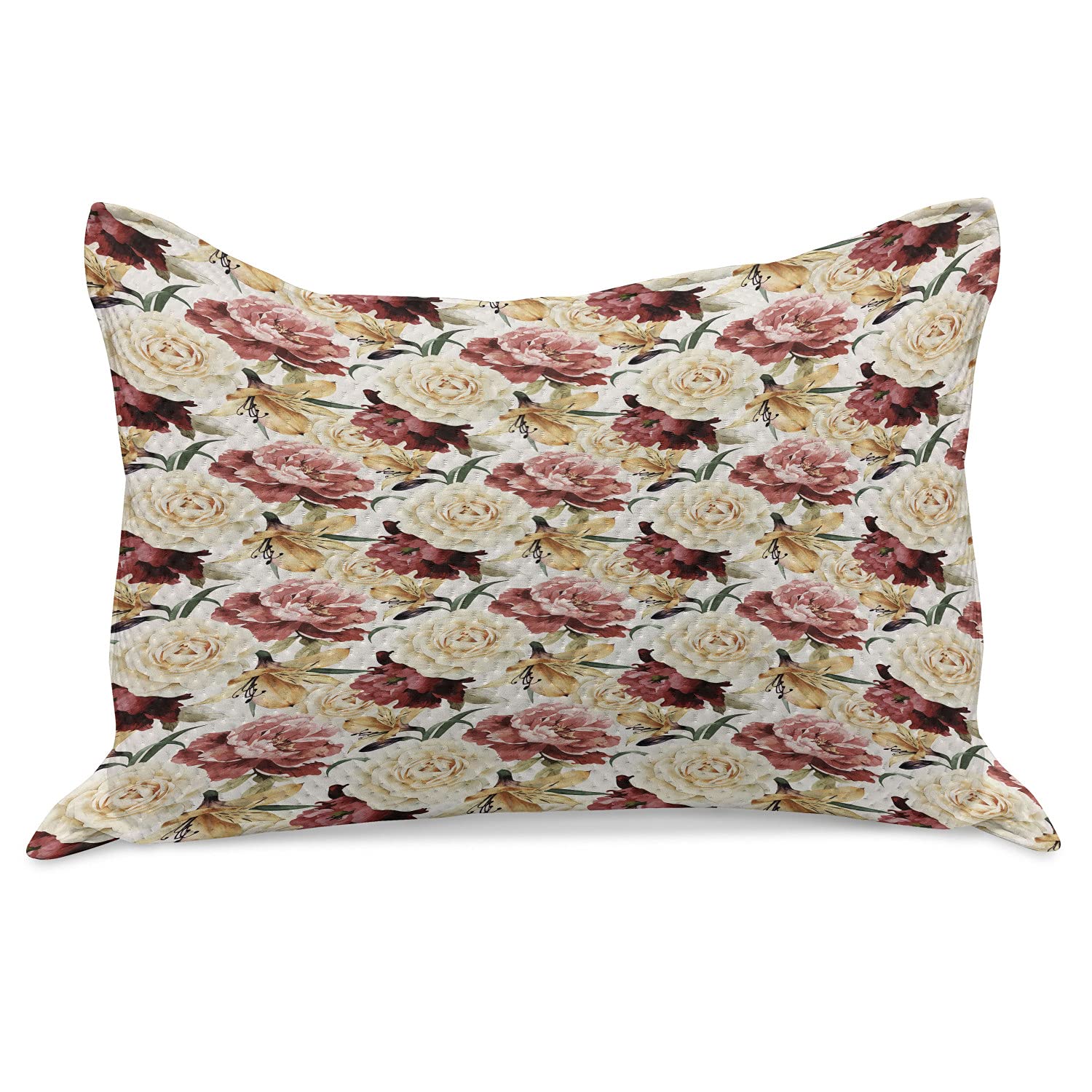 Ambesonne Rose Knitted Quilt Pillow Cover - Watercolor Painting Look with Roses & Peonies, Botanical Romantic Bouquet Design, Standard King Size 36