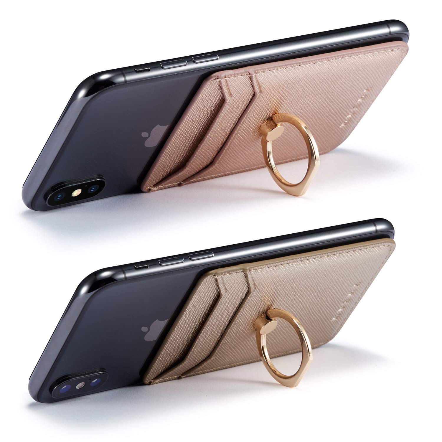 RFID Phone Card Holder - Rose Gold Pu Leather for iPhone & Android - Wallet & Stand for Daily Use