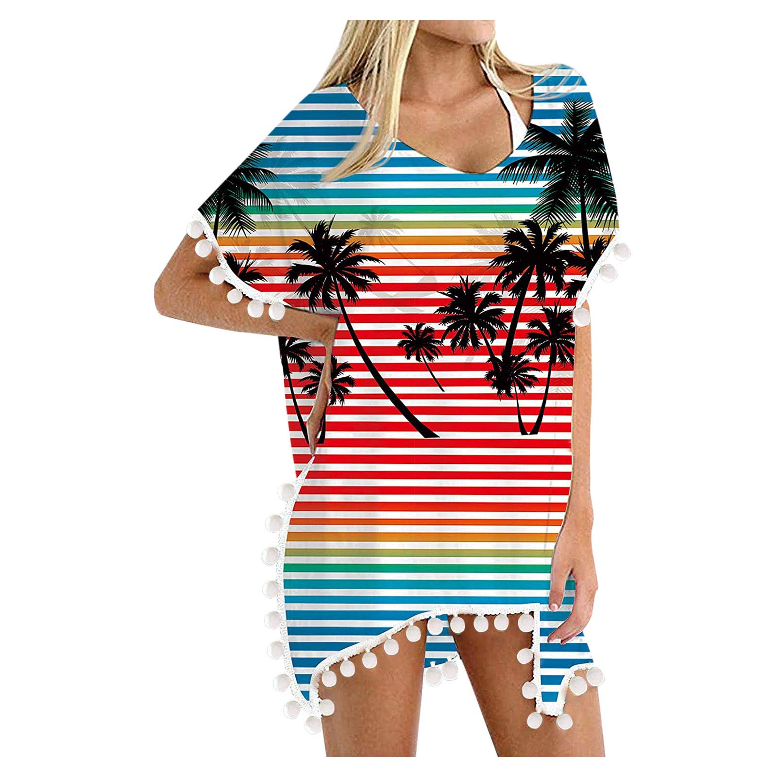Women's Flowy Chiffon Kaftan Cover Up with Tassels - Lightweight Beach Dress, Swimwear Cover Up, Loose Bikini Top - Perfect for Pool Parties, Vacations & Summer Outings