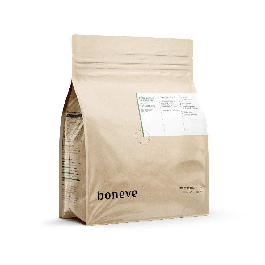 Boneve Grain Free Dry Dog Food - 300g (0.66lb) Mackerel Beef Chicken Recipe - Hypoallergenic Natural Dog Food for All Life Stages - Perfect for Sensitive Stomachs & Daily Nutrition