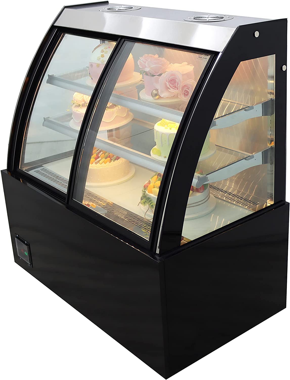 220V 47 Inch Glass Refrigerated Display Case for Bakery - Arc-Shaped Front Door Commercial Refrigerator for Cakes, Pies, Pastries & Desserts - Perfect for Bakeries, Cafes, Restaurants & Sweet Shops