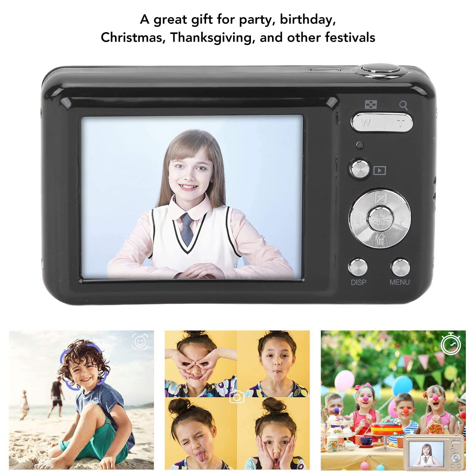 48MP Mini Digital Camera with 8X Zoom & LCD Screen - Perfect for Vlogging, Kids & Teens Gifts (Black)
