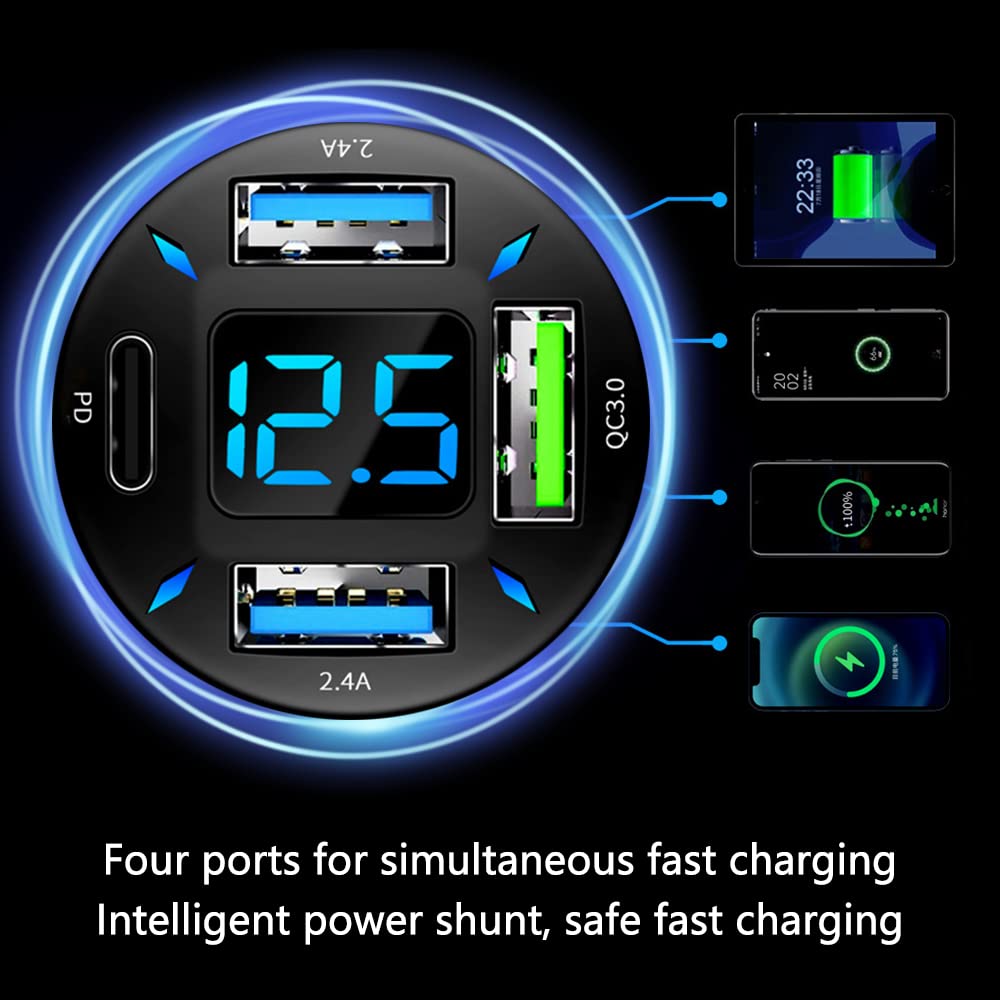 Fast Car Charger with PD/QC3.0 - Dual USB Cigarette Lighter Charger with LED Indicator - Compatible with iPhone 15/14/13, Samsung Galaxy S23/S22, iPad Pro & Most Smartphones - Perfect for Road Trips & Daily Commutes