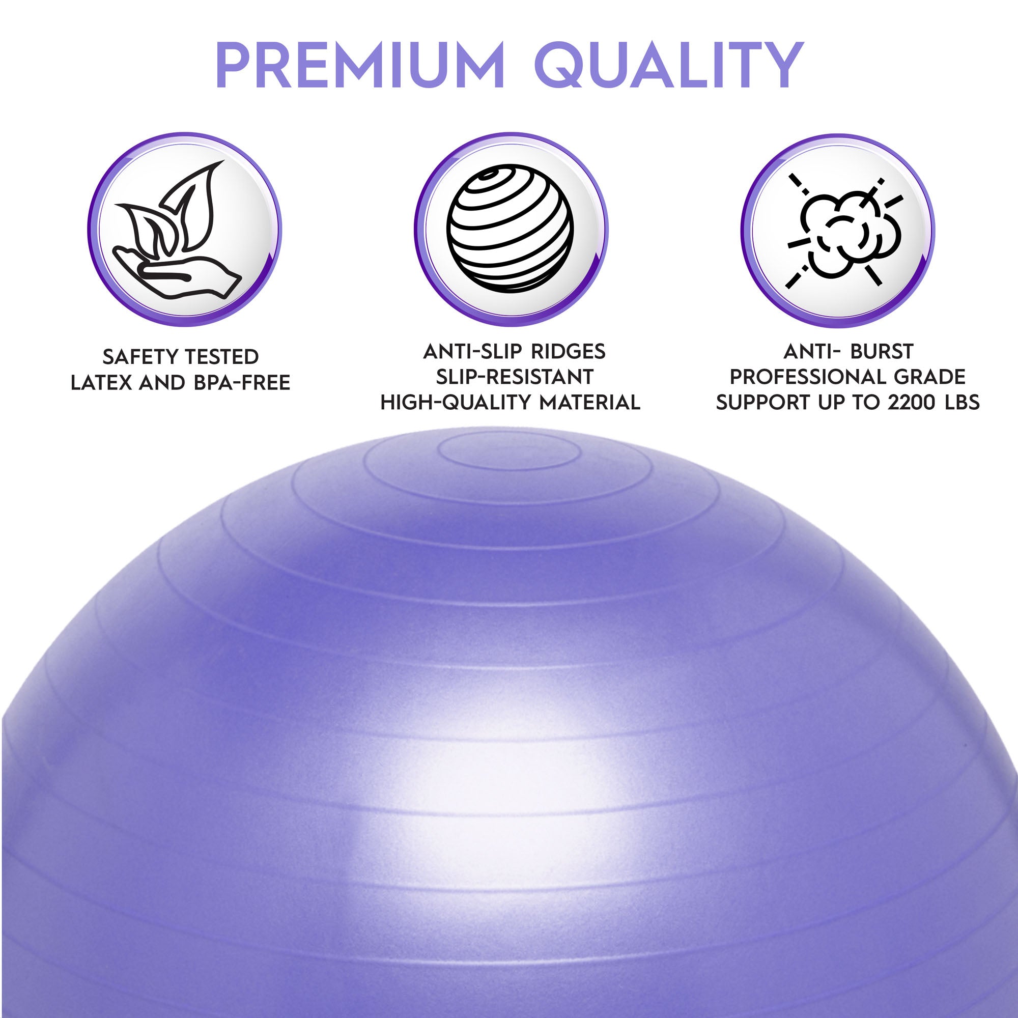 Bouncyband® 65cm Vibrant Purple Balance Ball - Exercise Stability Ball for Home & Office, Improve Posture & Focus - Perfect for Yoga, Pilates, and Active Sitting at Work or School