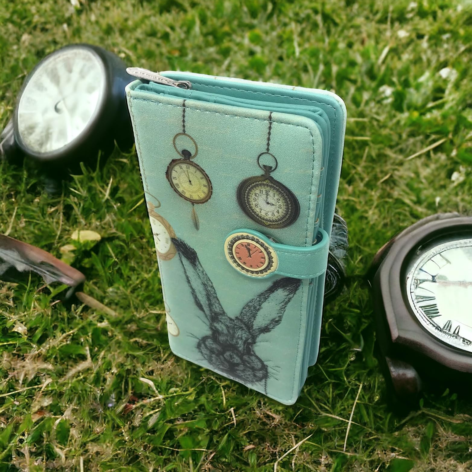 Vintage Mint Green Rabbit Pocket Watch Wallet for Women & Teens - Large 7