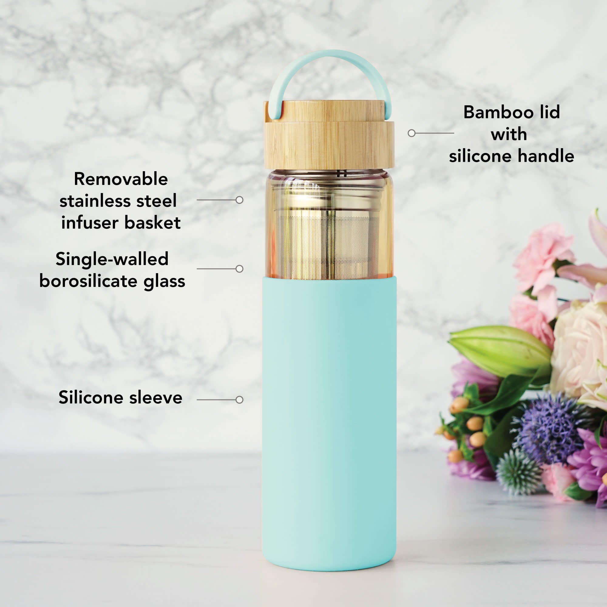 Premium Dana Glass Travel Mug - 16oz Insulated Tumbler with Lid & Straw, Leakproof & Shatterproof, Turquoise Blue - Perfect for Coffee, Tea, Cold Drinks On The Go, Office, Commute & Outdoor Activities