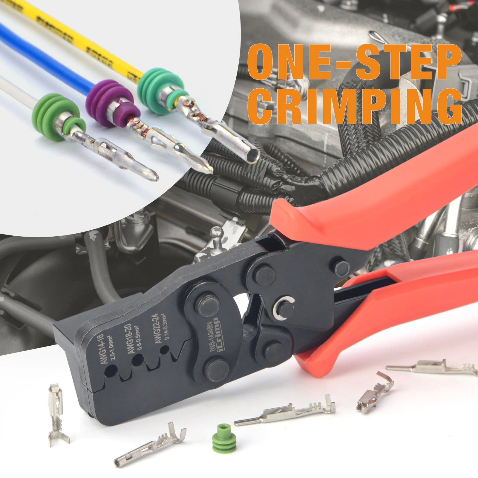 IWS 1424BN Professional Wire Crimper Tool for AWG 24-14 Gauge - Compatible with Delphi APTIV Weather Pack & Metri Pack Connectors - Perfect for Automotive, Marine & DIY Electrical Projects