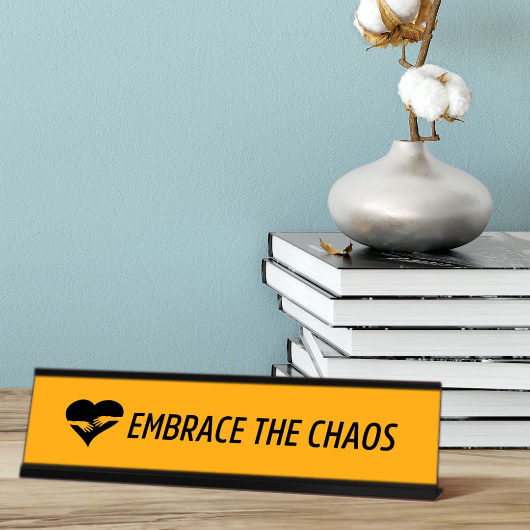 Yellow and Black Frame Desk Sign (2 x 8 Inches) - Motivational Office Decor for Workstations, Home Offices & Gifts - Perfect for Inspiring Productivity and Organization