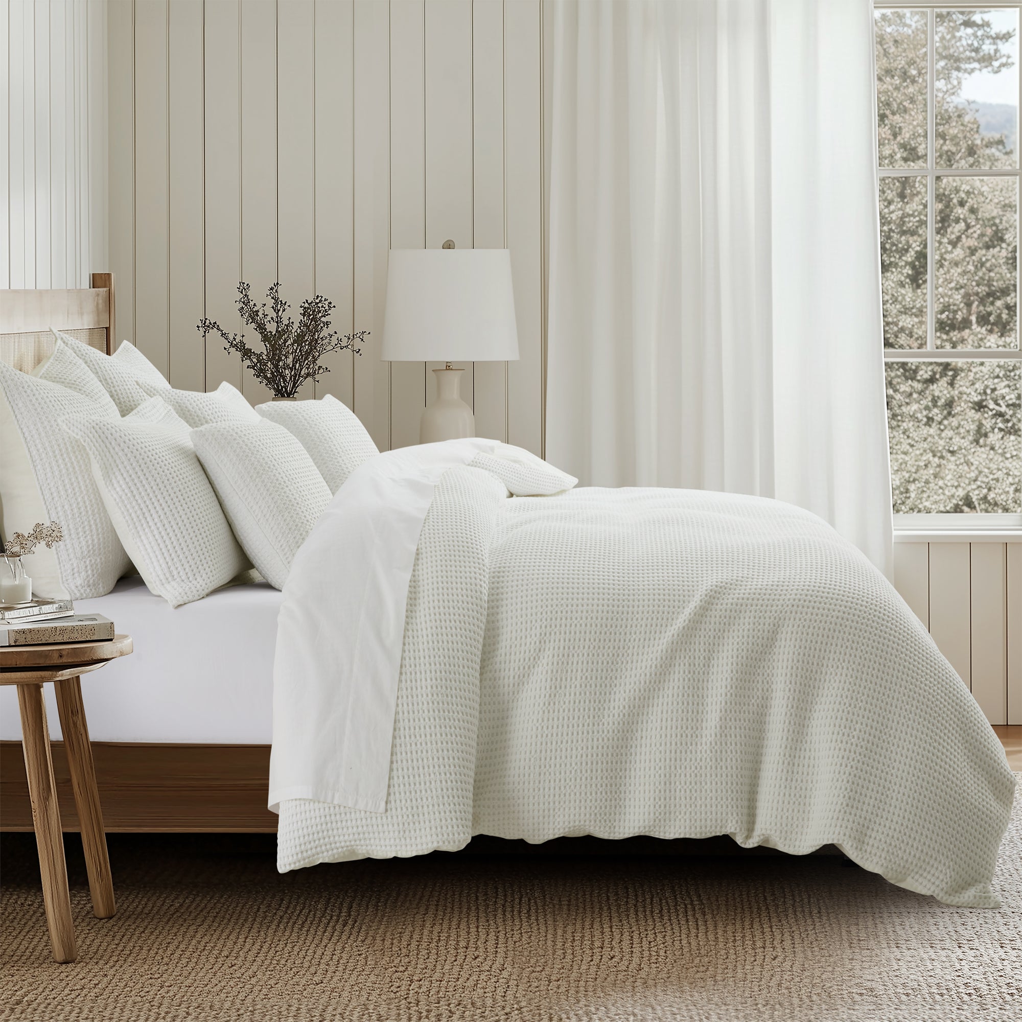 Mills Waffle Duvet Cover Set - Soft Textured Bedding for Cozy Comfort - Perfect for Master Bedroom, Guest Room & Dorm Decor