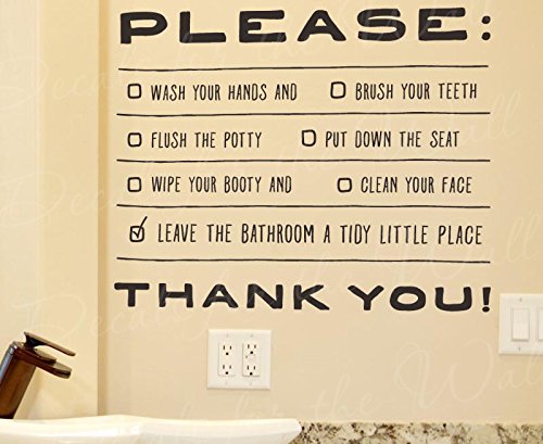 Kids Bathroom Wall Decals - Motivational 'Wash Hands Brush Teeth' Vinyl Sticker Decor for Baby & Children's Room - Inspirational Quote Lettering Art - Perfect for Nursery, Playroom & School
