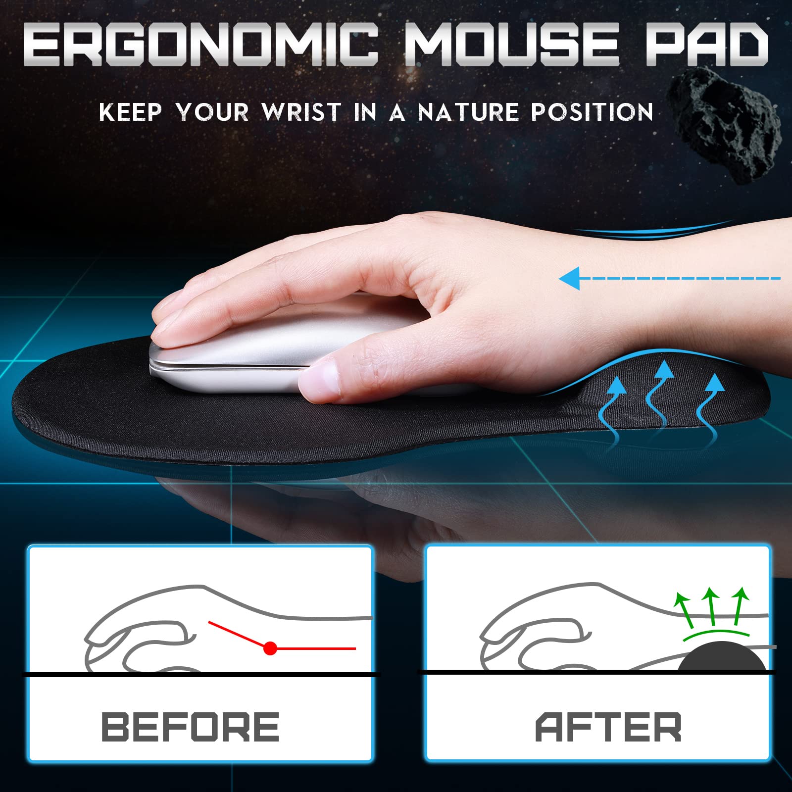 9 Pack Ergonomic Mouse Pad with Gel Wrist Support - Memory Foam Non-Slip PU Base for Pain Relief - Perfect for Computer, Laptop, Home Office & Travel Use