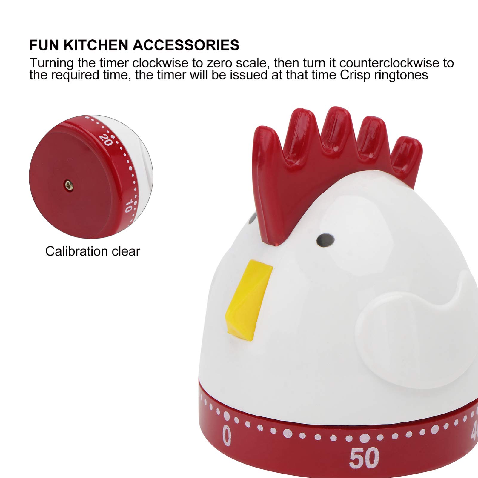 60-Minute Mechanical Kitchen Timer with Loud Alarm - Cartoon Rooster Design Countdown Timer for Cooking, Baking, Teachers & Classroom Time Management (White) - Perfect for Home Kitchens, Schools & Office Productivity