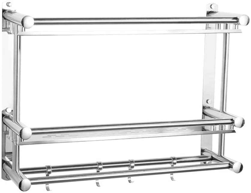 MUSUMI 60cm Silver Wall Mounted Bathroom Shelf - No Drill Hanging Storage Organizer for Bathroom, Kitchen, Toilet | Space Saving Solution for Towels, Toiletries & Kitchen Supplies