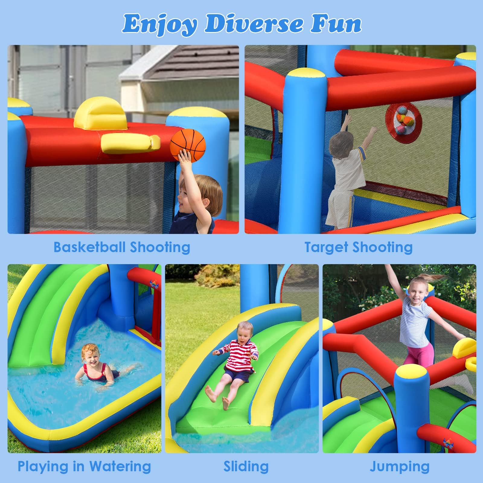 BOUNTECH Inflatable Water Slide with Bouncy House for Kids 5-12 - Outdoor & Indoor Play with Target Balls, Splash Pool & Ball Pit - Perfect for Backyard, Park, Birthday Parties & Summer Fun
