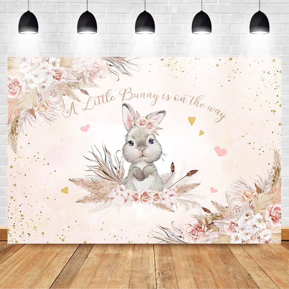 Floral Bunny Baby Shower Backdrop - Boho Flowers & Rabbit Design for Easter, Baby Shower Decorations (6x4ft) - Perfect for Nursery Decor, Gender Reveal Parties & Spring Celebrations