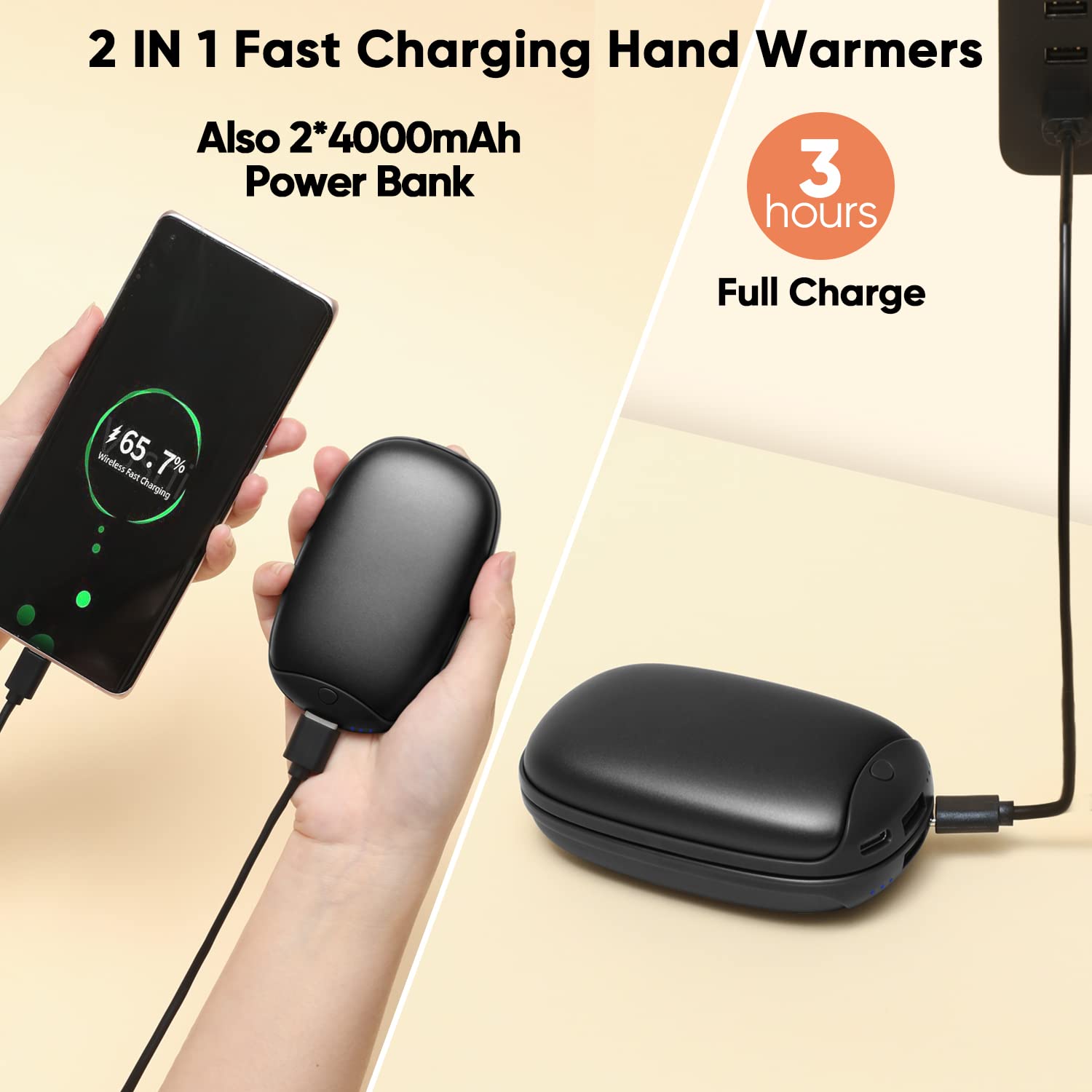 2 Pack Rechargeable Magnetic Electric Hand Warmers - 8000mAh USB-C Portable Handwarmer for Outdoor Sports, Hunting, Camping, Golf | Perfect Winter Gift for Men & Women | Use for Skiing, Hiking, Football Games and Cold Weather Activities