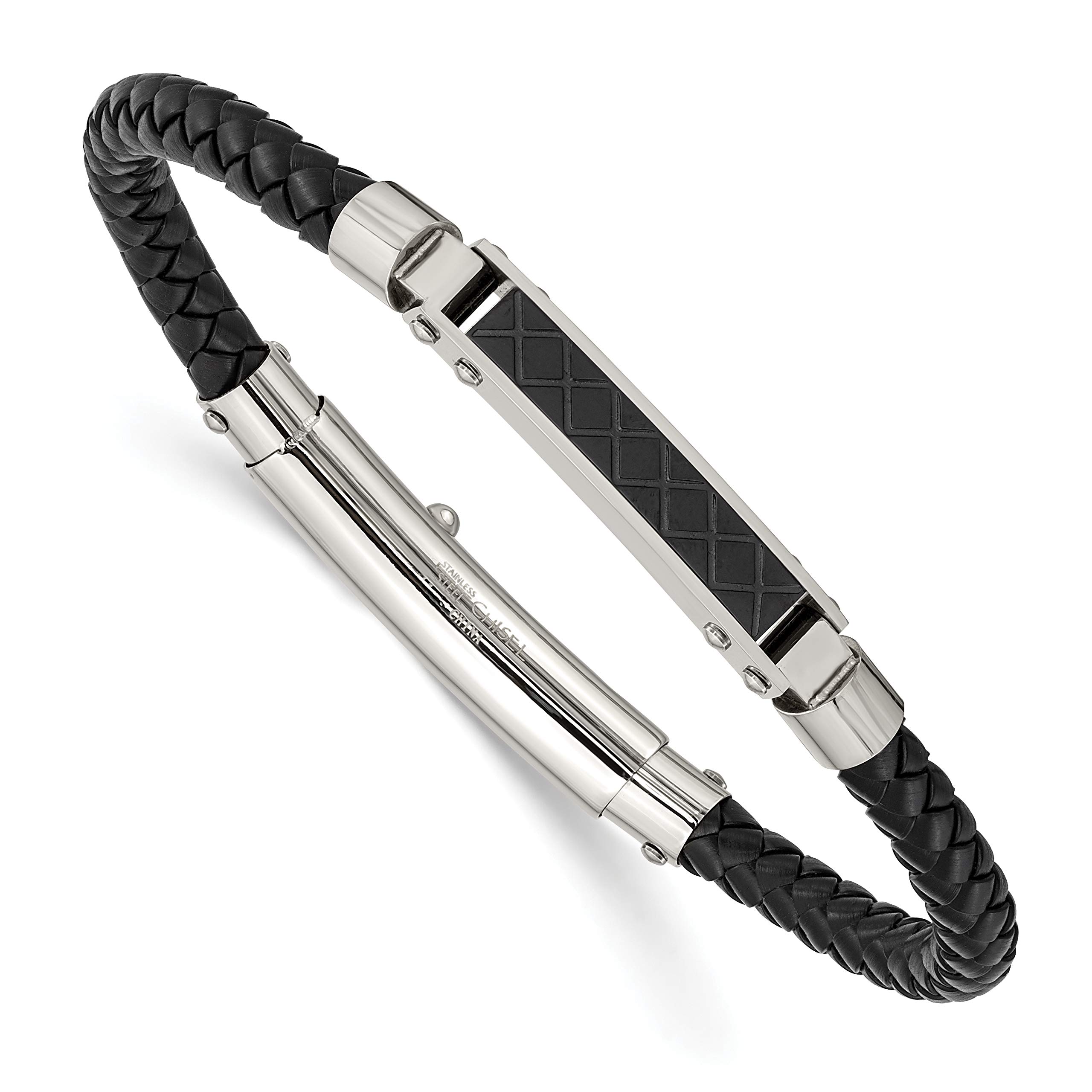 Premium Stainless Steel Watch with Polished Black Leather Strap & IP Black Adjustable Bracelet - Perfect for Business, Casual & Formal Occasions