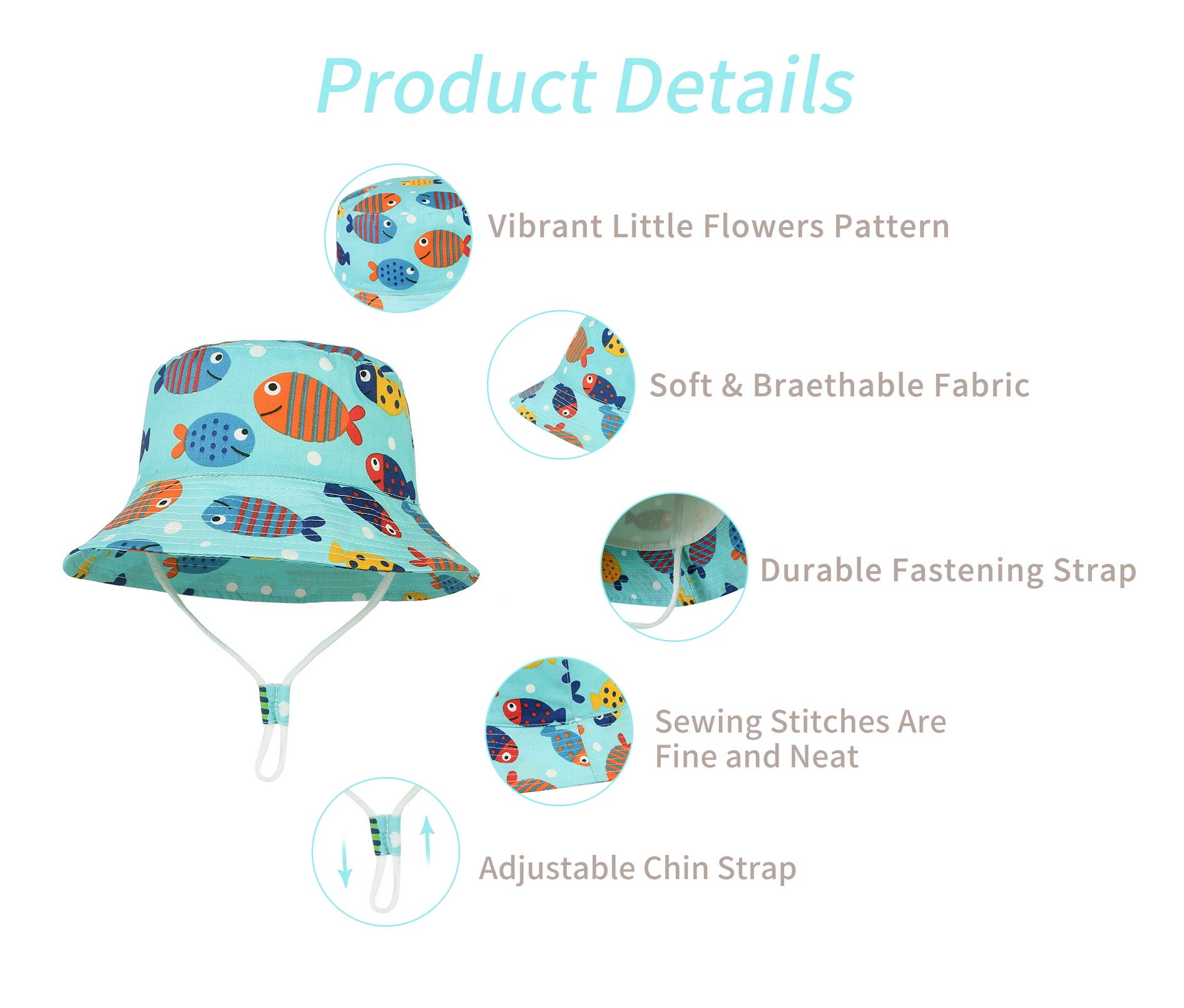 Baby Sun Hat for Boys & Girls - UPF 50+ Wide Brim Bucket Hat for Toddlers & Kids - Summer Sun Protection Outdoor Beach, Park & Playtime