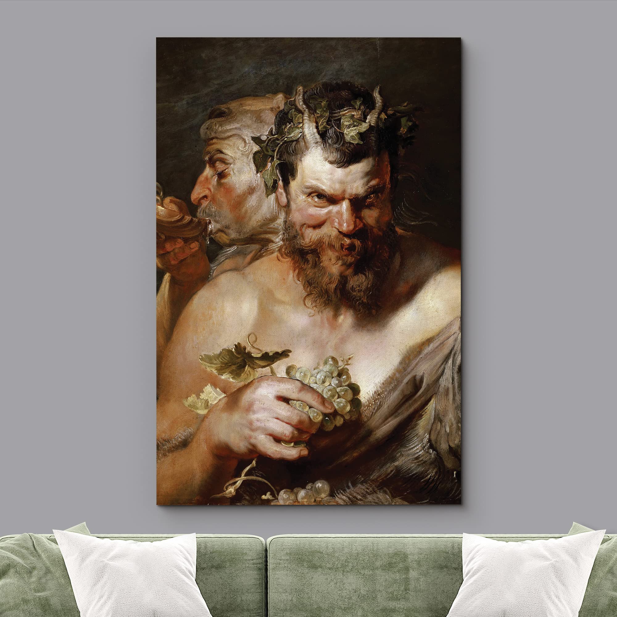 Wall26 - Peter Paul Rubens Baroque Oil Painting 'Two Satyrs' (1618-1619) - 32x48 Inch Canvas Art Print - Mythological Devil & Christian Hell Theme - Home Decor for Living Room, Office & Gallery Display